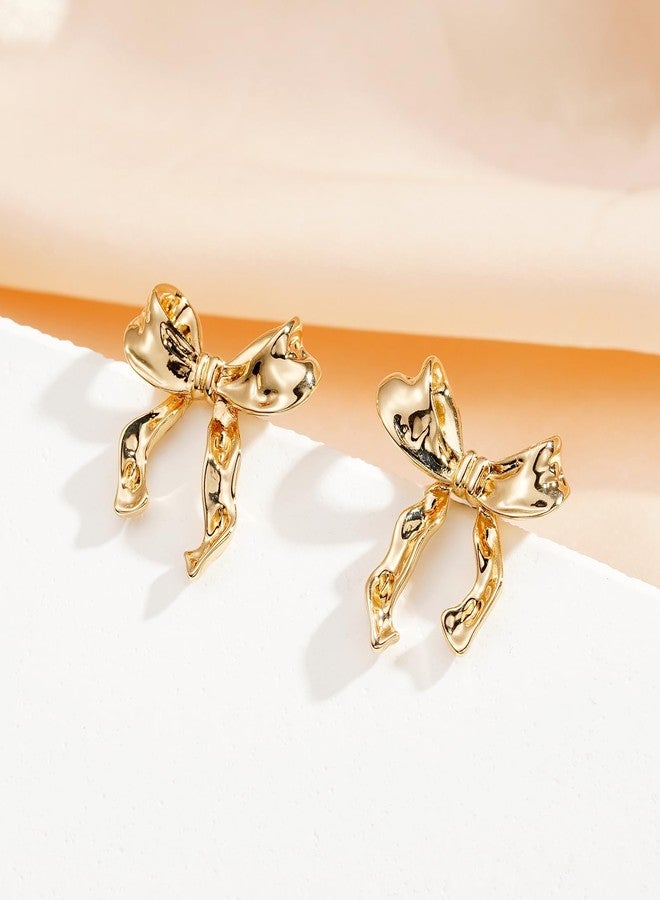 VULETO Gold Bow Necklace Earrings Set for Women, 14K Gold Plated Bowknot Choker Dainty Fashion Jewelry Gifts - Image 4